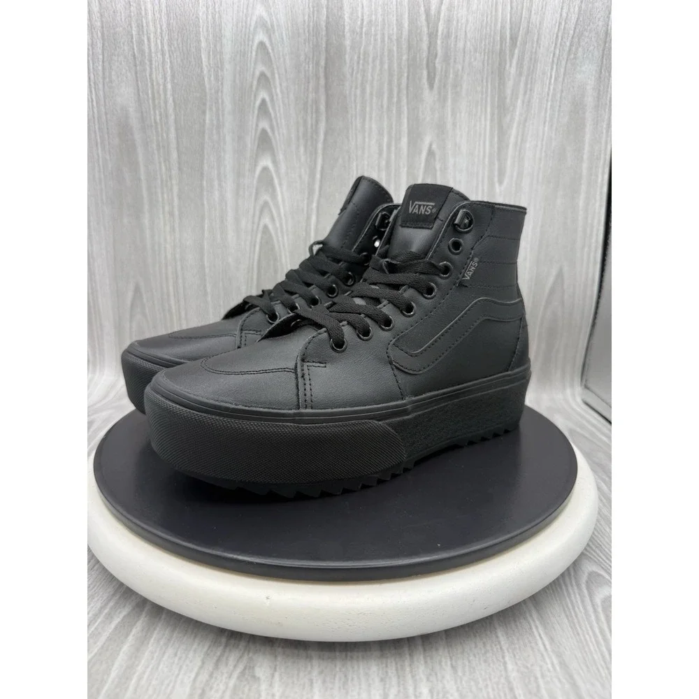 Vans Filmore Hi Stackform Womens Size 6.5 Triple Black Leather Platform Shoes
